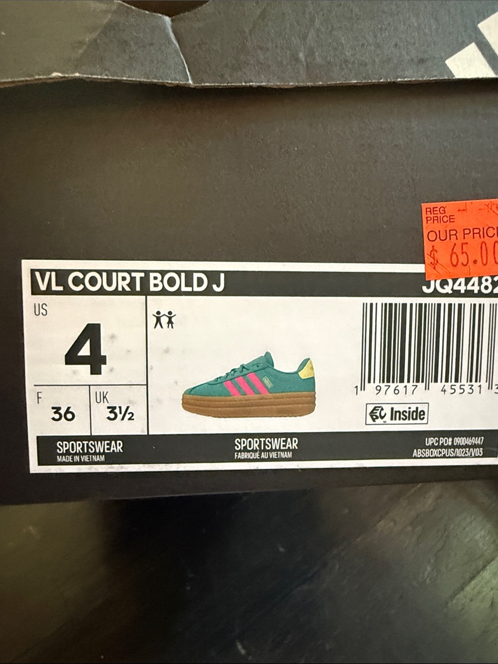 adidas Kids Platform Sneakers in Teal with Pink Stripes and Gum Sole - Picture 2 of 3